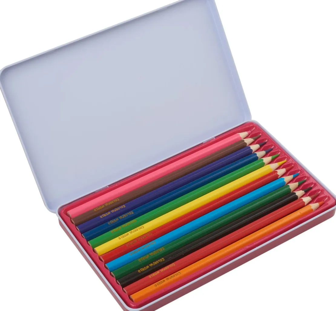 Colorful World Designdose mit 12 Premium-Buntstiften