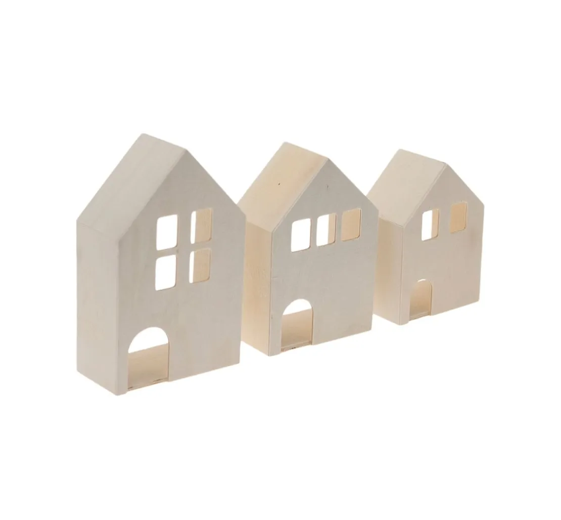 3D Holzhäuschen, 3er-Set