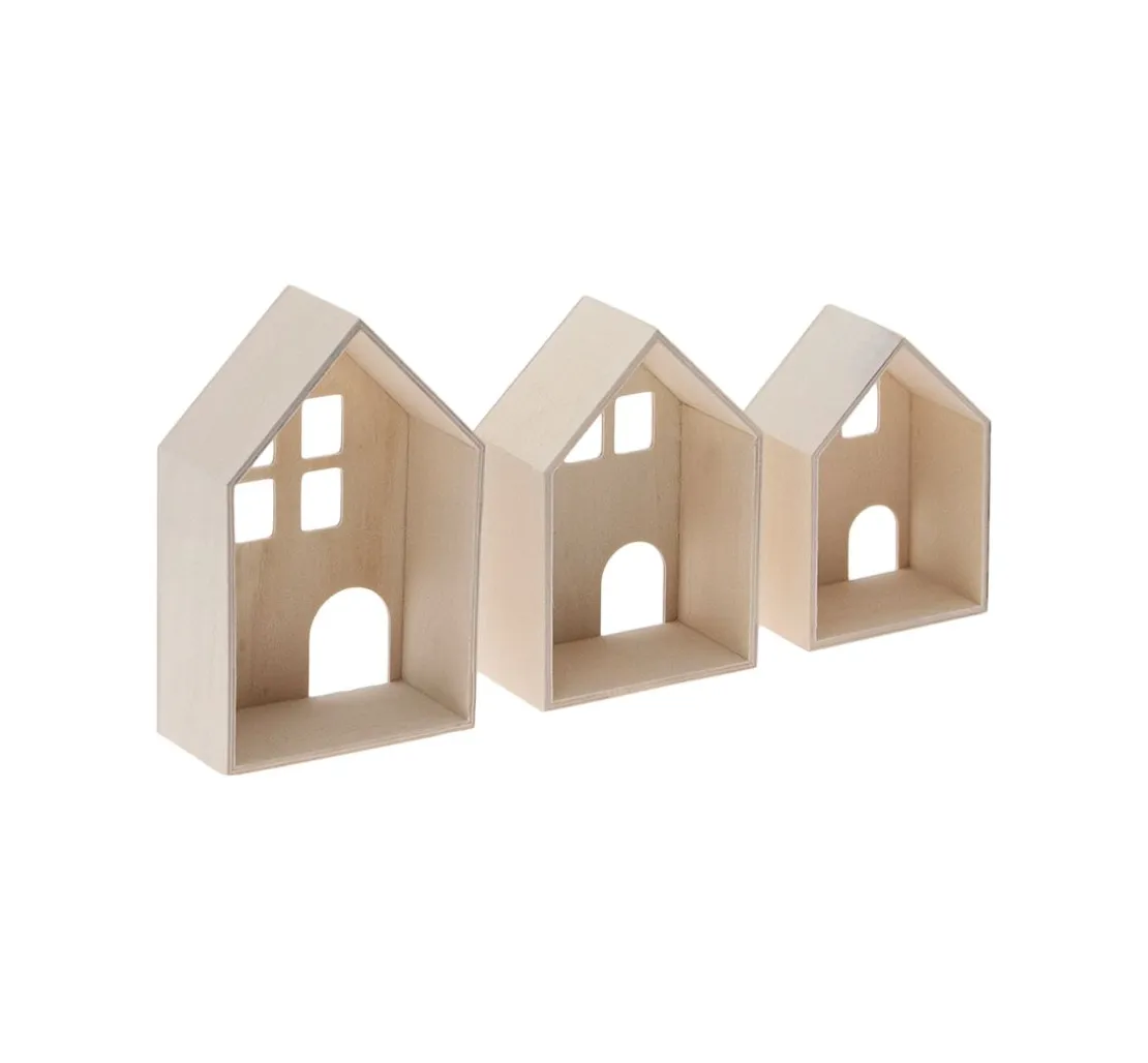 3D Holzhäuschen, 3er-Set