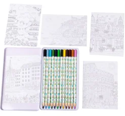 Designdose mit 12 Buntstiften "Colorful World Weltreise"