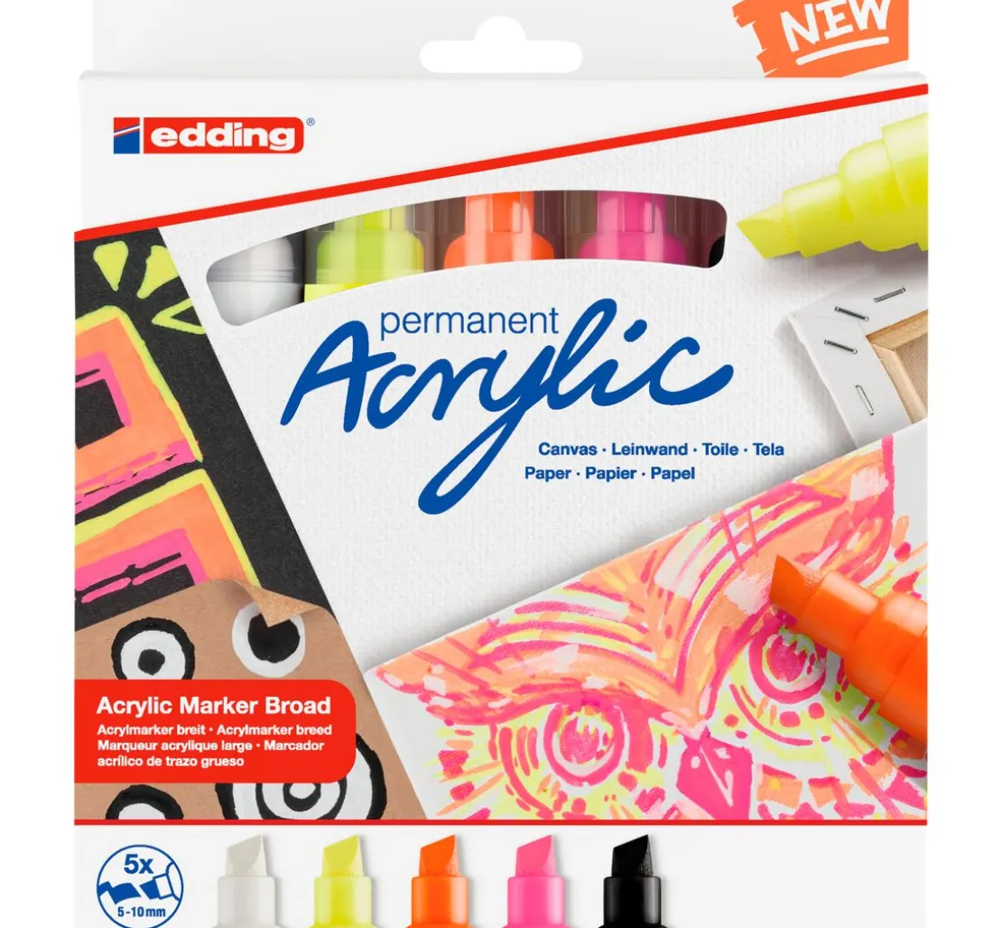 edding 5000 Acrylic "Acrylmarker - Neon", Breit, 5er-Set