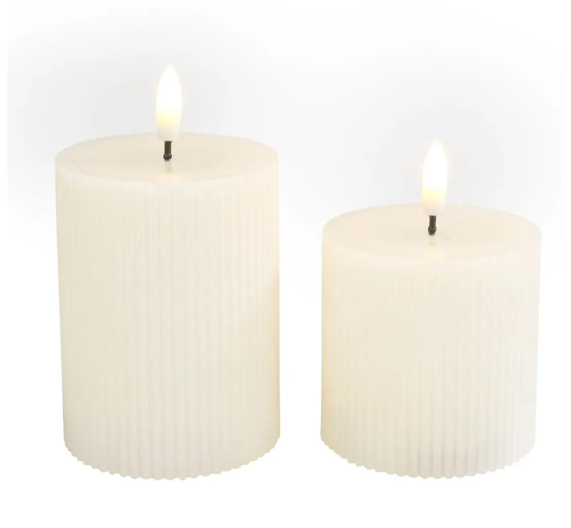 LED-Echtwachskerze "Gerillt", 2er Set, mit Timer 6/18 Std.