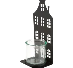 Metall-Windlicht "Hausfront" mit Glas