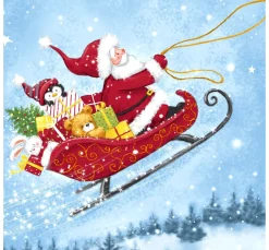 Serviette "Schlittenfahrt mit Santa"