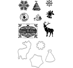 Stanzformen- und Stempel-Set „Happy Holidays“